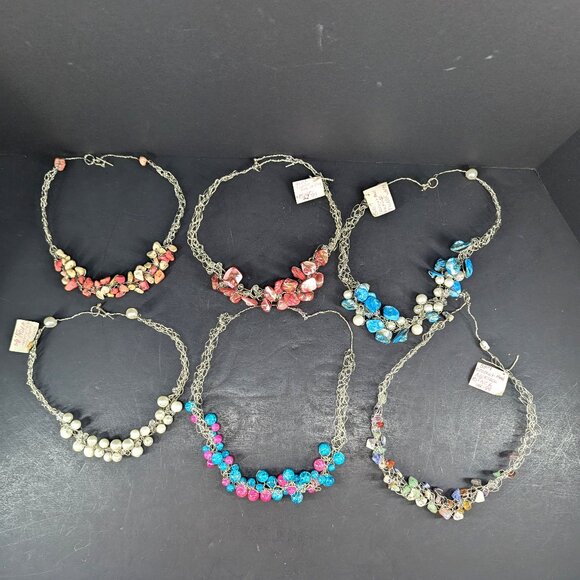 Homemade Crochet Jewelry Wire Necklace with Multicolor Beads 23" Long Lot of 6 - Picture 1 of 10